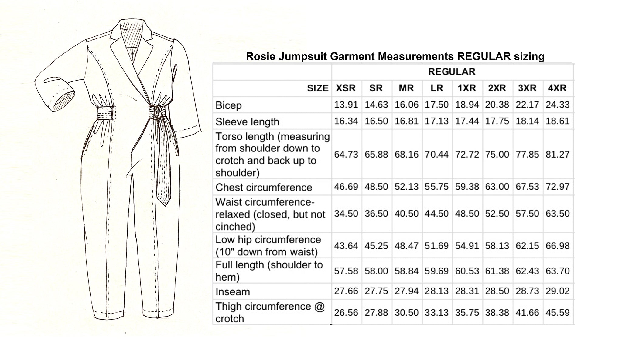 Garment measurements Rosie Jumpsuit regular 