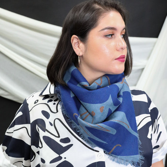 Linen Bandana Scarf in Hands Print