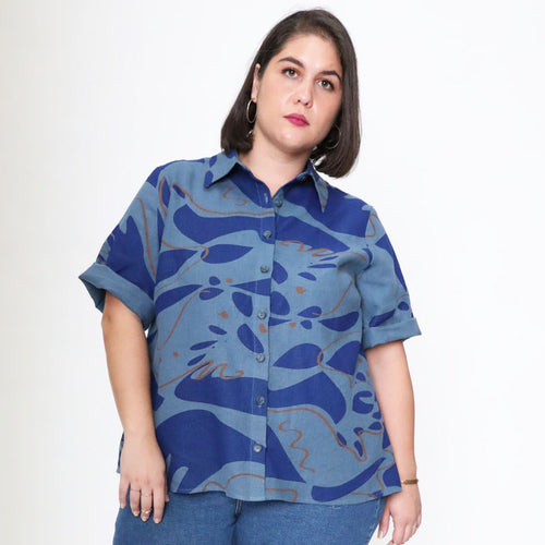 Ina Button Down Shirt in Hands Print Linen