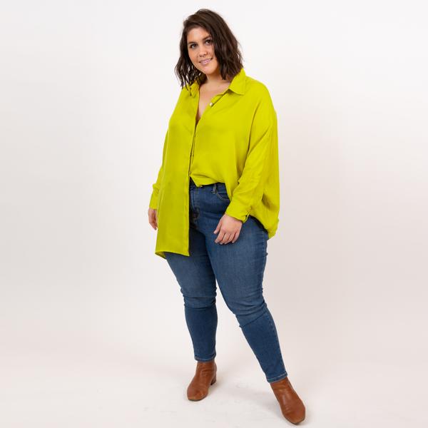 Chartreuse button down, plus size oversized button down 
